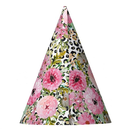 Elegant luipaard Afdrukken en Floral Design Feesthoedjes (Achterkant)