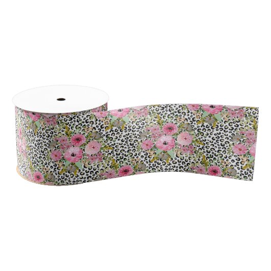 Elegant luipaard Afdrukken en Floral Design Grosgrain Lint (Spoel)