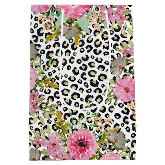 Elegant luipaard Afdrukken en Floral Design Medium Cadeauzakje (Achterkant)