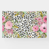 Elegant luipaard Afdrukken en Floral Design Spandoek (Horizontaal)
