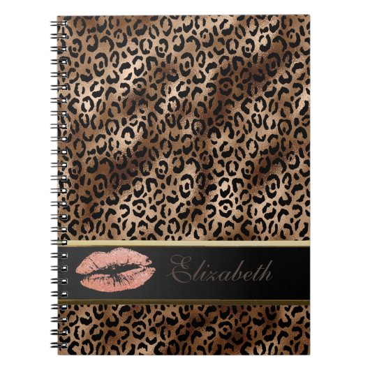 Elegant Luipaard Patroon Glitter Lippen Notitieboek (Voorkant)