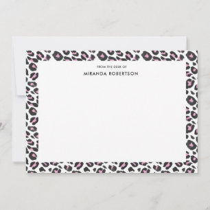 Elegant luipaard Patroon, roze, zwarte kaarten Notitiekaartje
