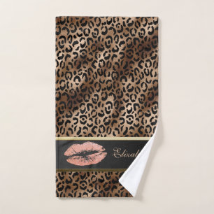Elegant Luipaardpatroon Glitter Lippen Bad Handdoek