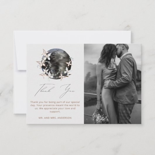 Élégant Lune Céleste Botanique Merci Mariage (Devant)