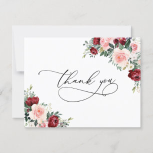 Elegant Lush Burgundy Blush Floral Wedding Bedankkaart