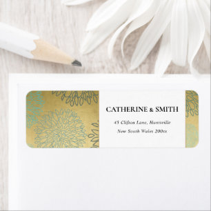 ELEGANT LUX FAUX GOLD DAHLIA FLORAL ADDRESS ETIKET