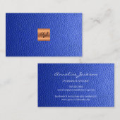 Elegant luxe blauw lederkoper goudmonogram visitekaartje (Voorkant / Achterkant)