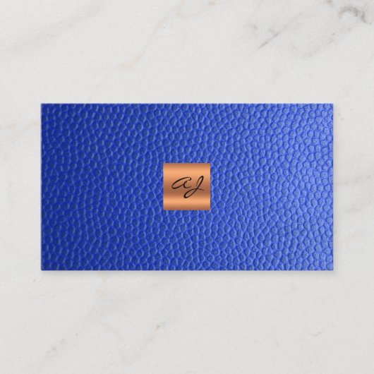 Elegant luxe blauw lederkoper goudmonogram visitekaartje (Voorkant)