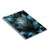 Elegant luxe Blauwgroen zwart gloeiend gebladerte Notitieboek (Rechterzijde)