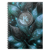 Elegant luxe Blauwgroen zwart gloeiend gebladerte Notitieboek (Voorkant)