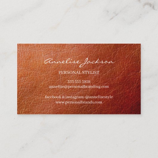 Elegant luxe bruin lederkoper goudmonogram visitekaartje (Achterkant)