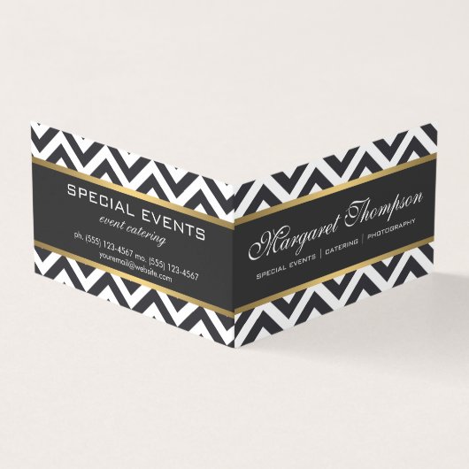 Elegant Luxe Chevron Pattern Gold Trim Visitekaartjes (Buitenkant)