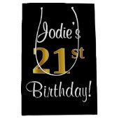 Elegant, luxe, Faux Gold Look 21e verjaardag Medium Cadeauzakje (Voorkant)