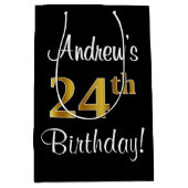 Elegant, luxe, Faux Gold Look 24e verjaardag Medium Cadeauzakje (Voorkant)