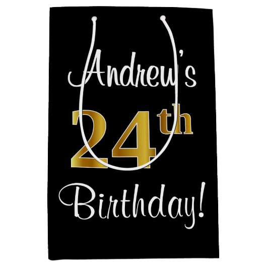 Elegant, luxe, Faux Gold Look 24e verjaardag Medium Cadeauzakje (Voorkant)