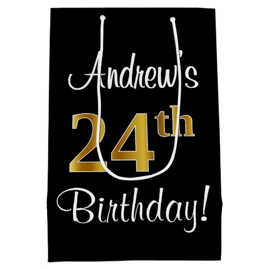 Elegant, luxe, Faux Gold Look 24e verjaardag Medium Cadeauzakje (Achterkant)