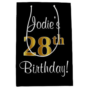 Elegant, Luxe, Faux Gold Look 28ste verjaardag Medium Cadeauzakje