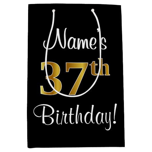 Elegant, Luxe, Faux Gold Look 37e verjaardag Medium Cadeauzakje (Voorkant)