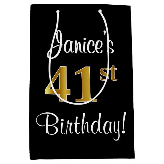 Elegant, luxe, Faux Gold Look 41e verjaardag Medium Cadeauzakje (Voorkant)