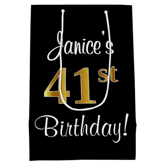 Elegant, luxe, Faux Gold Look 41e verjaardag Medium Cadeauzakje (Achterkant)
