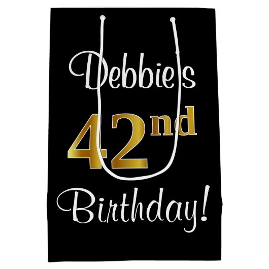 Elegant, luxe, Faux Gold Look 42e verjaardag Medium Cadeauzakje (Achterkant)