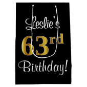 Elegant, luxe, Faux Gold Look 63e verjaardag Medium Cadeauzakje (Achterkant)