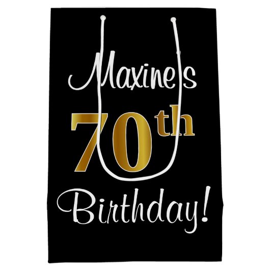 Elegant, Luxe, Faux Gold Look 70ste verjaardag Medium Cadeauzakje (Achterkant)