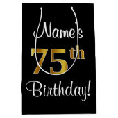 Elegant, Luxe, Faux Gold Look 75e verjaardag Medium Cadeauzakje (Voorkant)