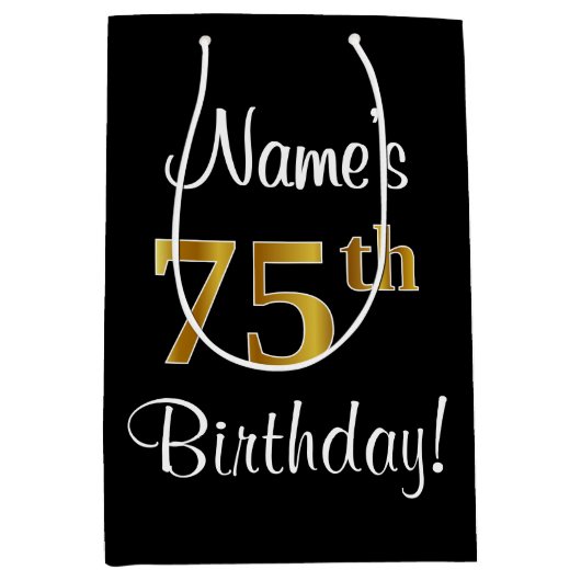 Elegant, Luxe, Faux Gold Look 75e verjaardag Medium Cadeauzakje (Voorkant)