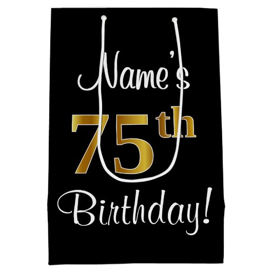 Elegant, Luxe, Faux Gold Look 75e verjaardag Medium Cadeauzakje (Achterkant)
