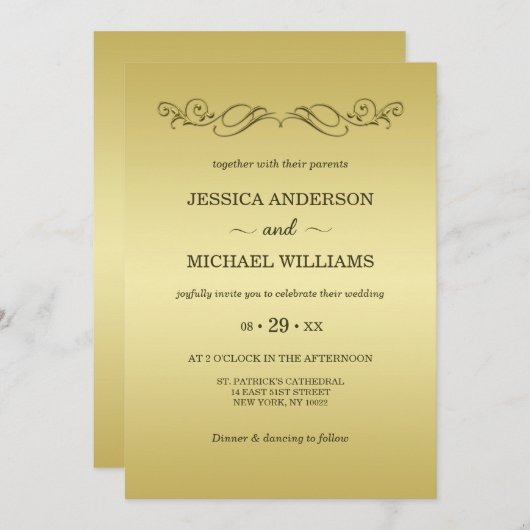 Elegant Luxe Goud  bruiloft Kaart (Voorkant / Achterkant)