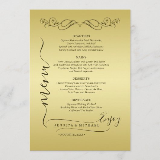 Elegant Luxe Goud bruiloft Menu (Voorkant)