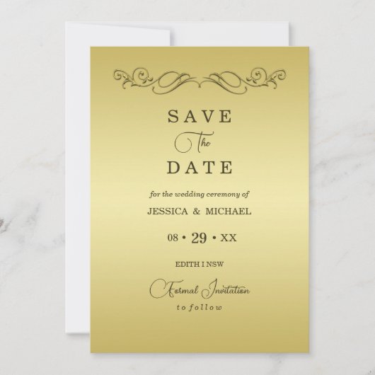 Elegant Luxe Goud  bruiloft Save The Date (Voorkant)