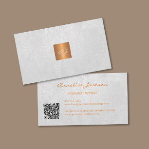 Elegant luxe gouden witte monogram QR-code Visitekaartje