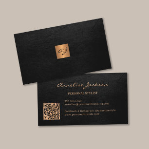 Elegant luxe goudzwart monogram QR-code Visitekaartje