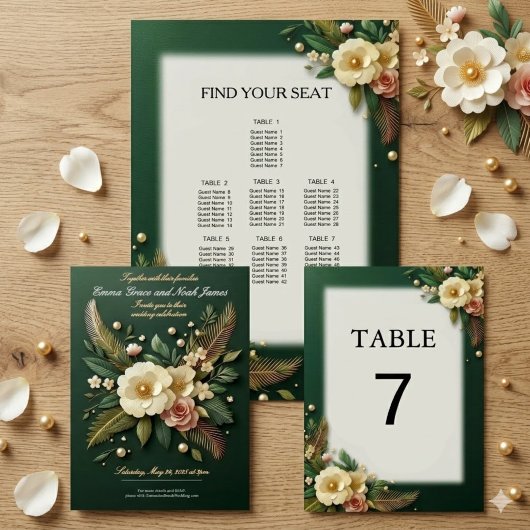 Elégant Luxe Green Floral Faire-part de mariage