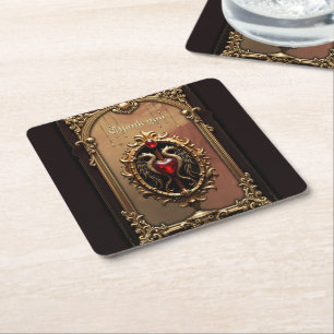 Elegant luxe hart embleem. vierkante kartonnen onderzetter