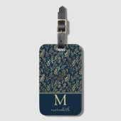 Elegant Luxe Navy Gold Leaf Monogram Bagagelabel (Voorkant (verticaal))