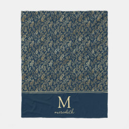 Elegant Luxe Navy Gold Leaf Monogram Fleece Deken