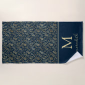 Elegant Luxe Navy Gold Leaf Monogram Strandlaken (Voorkant)