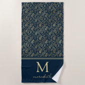 Elegant Luxe Navy Gold Leaf Monogram Strandlaken (Voorkant)