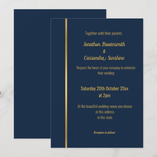 ELEGANT LUXE NAVY GOLD WEDDING INVITATION KAART (Voorkant / Achterkant)