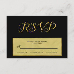 Élégant luxe noir et or mariage script rsvp mariag