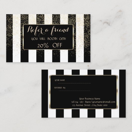 Elégant luxe rayé, Carte de référence Confetti (Devant / Derrière)