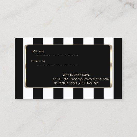 Elégant luxe rayé, Carte de référence Confetti (Dos)