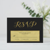 Elegant luxe Rsvp-script voor zwarte en gouden bru RSVP Kaartje (Staand voorkant)