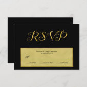 Elegant luxe Rsvp-script voor zwarte en gouden bru RSVP Kaartje (Voorkant / Achterkant)