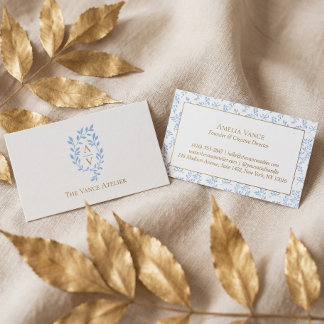 Elegant Luxe Vintage Blad Takken Wapen Monogram Visitekaartje