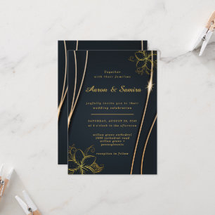 Elegant Luxe Zwart en Goud Bloemen bruiloft Kaart