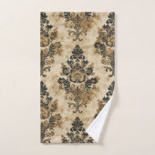 Elégant Luxueux Black Gold Beige Ivory Damask (Serviette à main)